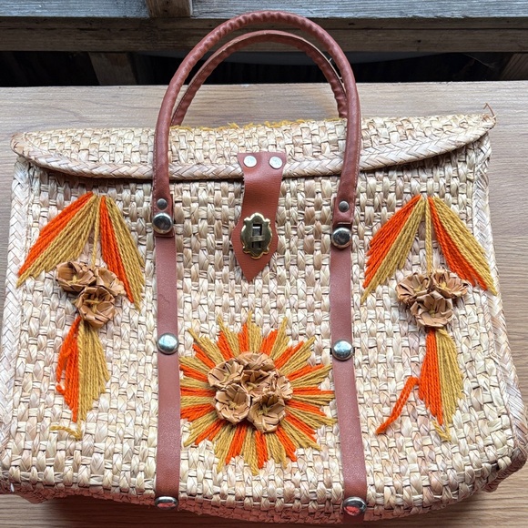 Handbags - Handcrafted Woven Straw Bag with Floral Design